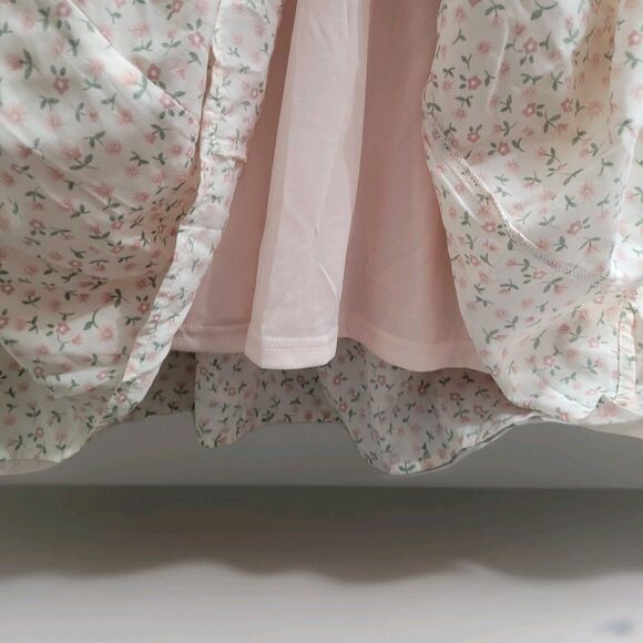 Polagram Square Neck Pink Floral Maxi Tiered Dress - Cream Size 2XL Summer - Picture 8 of 11
